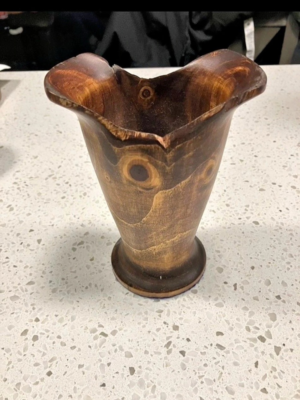 Carved Wooden Vase in Brown